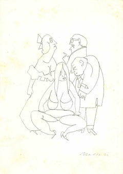 Figures - Dessin de Mino Maccari - Milieu du XXe siècle