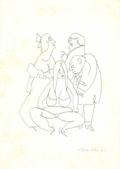 Figures - Drawing by Mino Maccari - Mid-20th Century