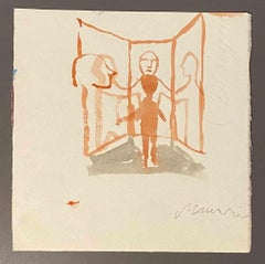 Vintage The Mirror - Drawing by Mino Maccari - Mid-20th Century