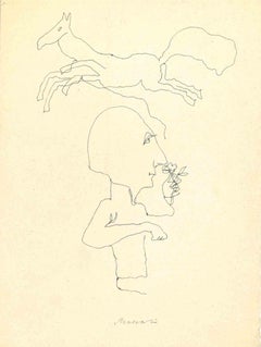 Retro Horse Lover - Drawing by Mino Maccari - Mid-20th Century
