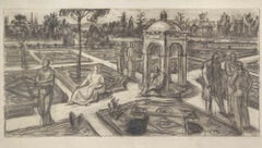 Vintage Figures in the Garden - Drawing by Gustave Bourgogne - 1930s