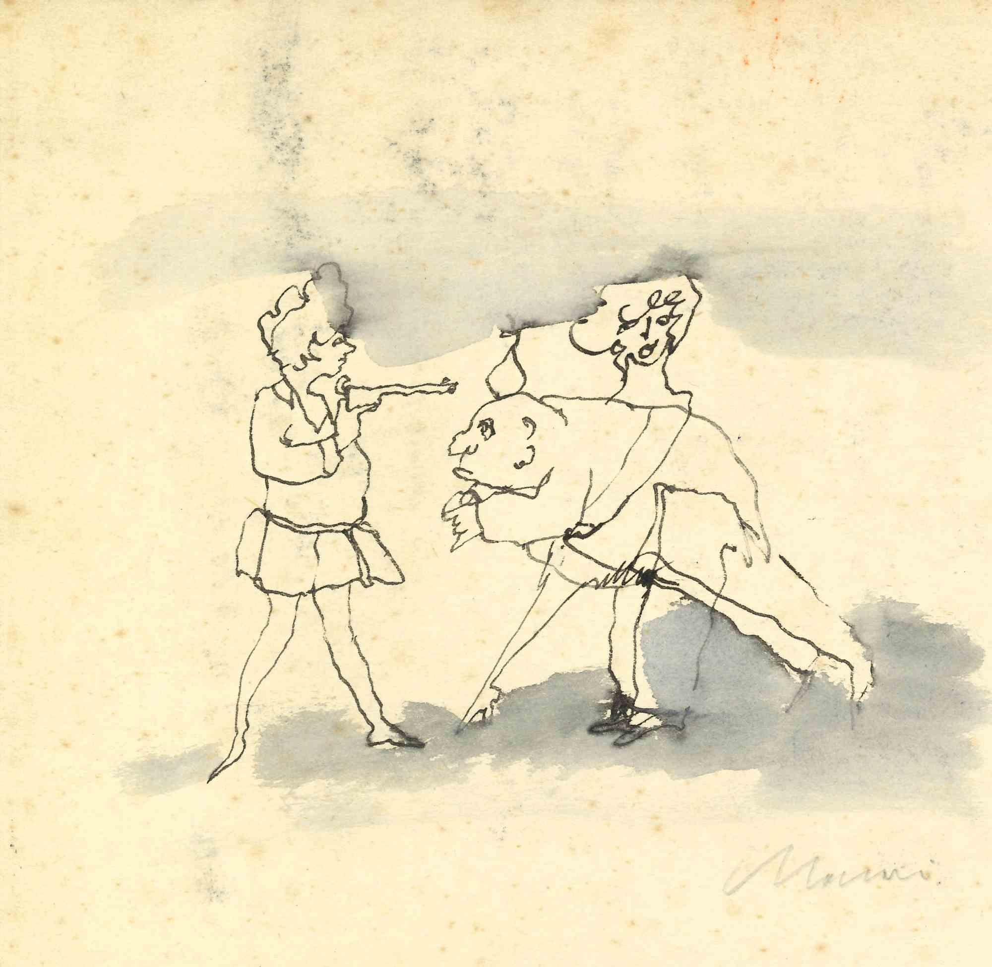 Sister and Sister in Law is a China ink Drawing realized by Mino Maccari  (1924-1989) in the Mid-20th Century.

Hand-signed on the lower.

Good conditions.

Mino Maccari (Siena, 1924-Rome, June 16, 1989) was an Italian writer, painter, engraver and