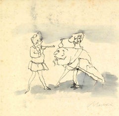 Vintage Sister and Sister in Law - Drawing by Mino Maccari - Mid-20th Century