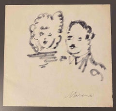 The Couple – Zeichnung von Mino Maccari – Mitte des 20. Jahrhunderts