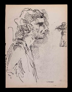 Vintage A Man's Profile - Drawing by Serge Fotisnky - 1947