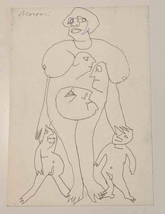 Eine seltsame Persönlichkeit – Zeichnung von Mino Maccari – Mitte des 20. Jahrhunderts