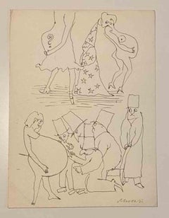 Der Magier  Zeichnung von Mino Maccari – Mitte des 20. Jahrhunderts