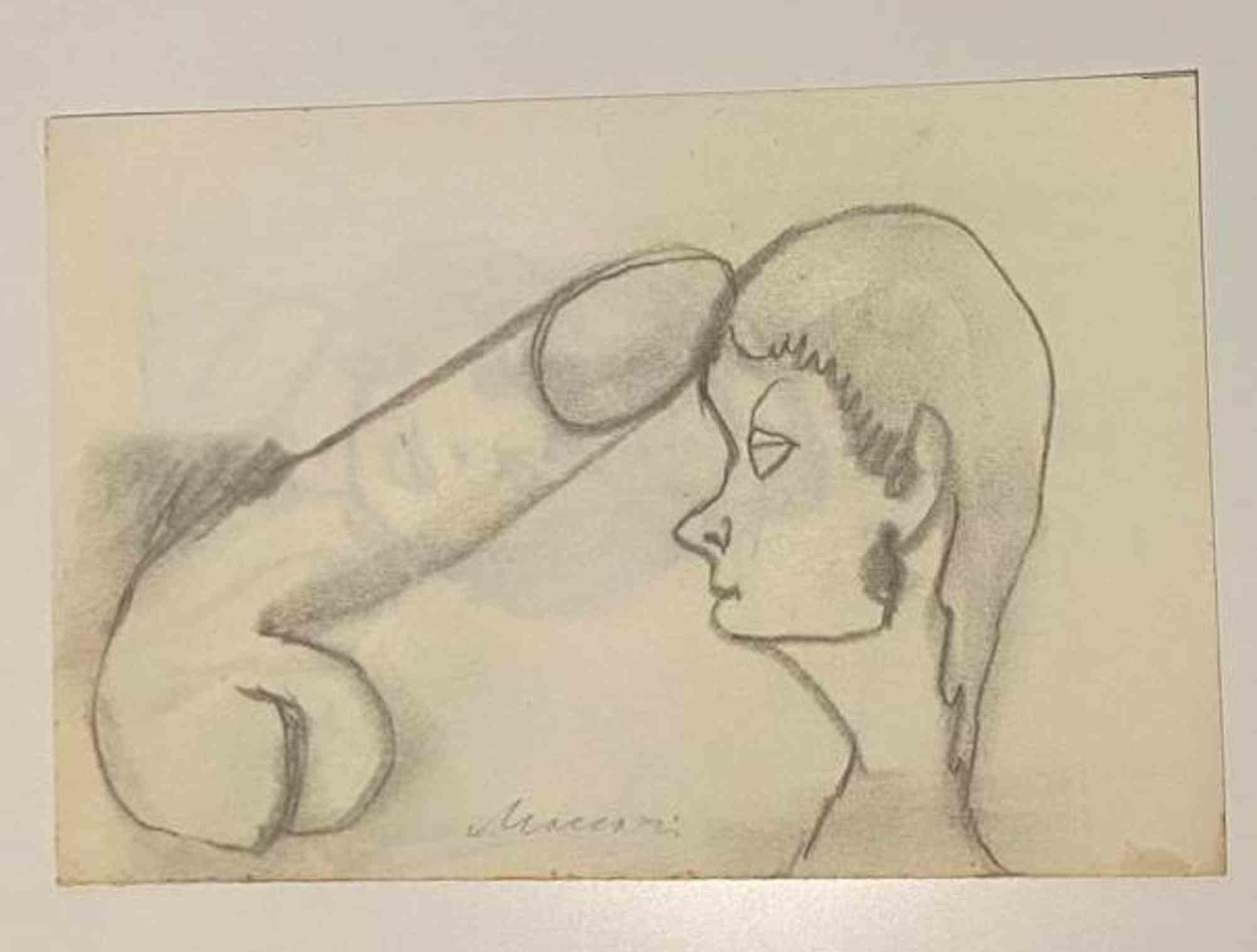 Fixation  - Drawing by Mino Maccari - Mid-20th Century
