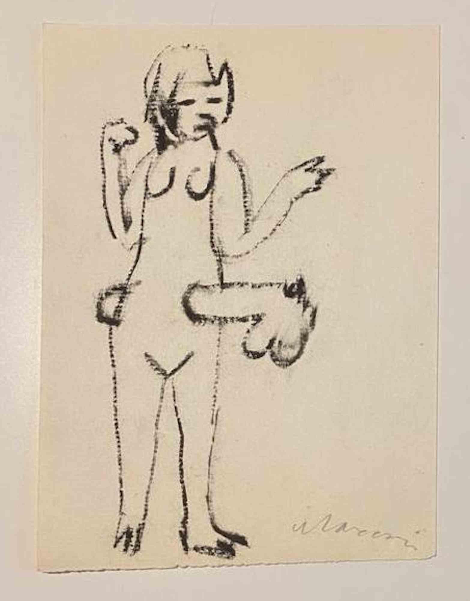 Le Jab est un dessin au marqueur noir réalisé par Mino Maccari  (1924-1989) au milieu du XXe siècle.

Signé à la main en bas.

Bonnes conditions.

Mino Maccari (Sienne, 1924-Rome, 16 juin 1989) est un écrivain, peintre, graveur et journaliste