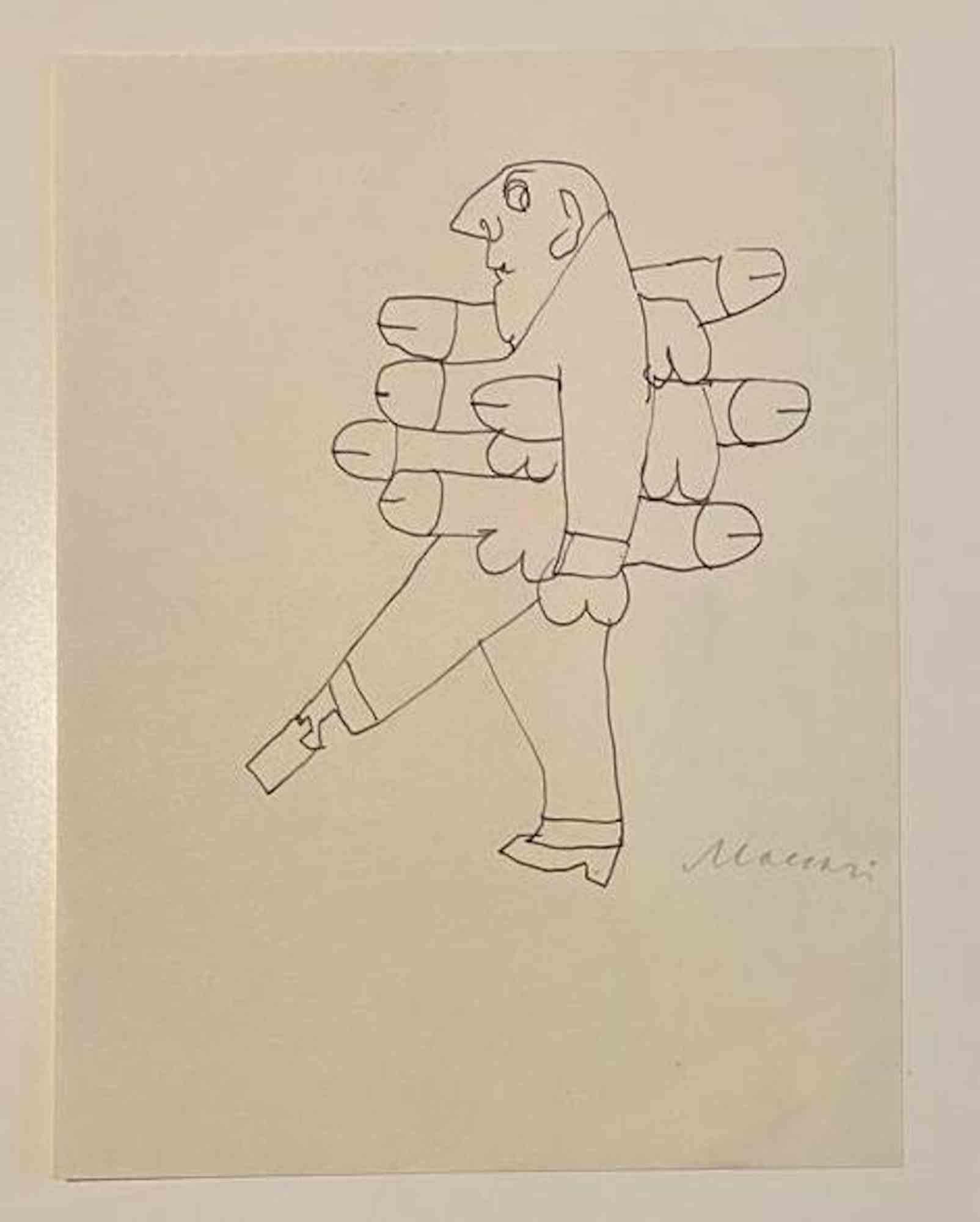 In Troubles is a Pen Drawing realized by Mino Maccari  (1924-1989) in the Mid-20th Century.

Hand-signed on the lower.

Good conditions.

Mino Maccari (Siena, 1924-Rome, June 16, 1989) was an Italian writer, painter, engraver and journalist, winner