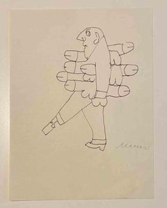 In Troubles – Zeichnung von Mino Maccari – Mitte des 20. Jahrhunderts