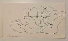 Vintage At the Beach - Drawing by Mino Maccari - Mid-20th Century