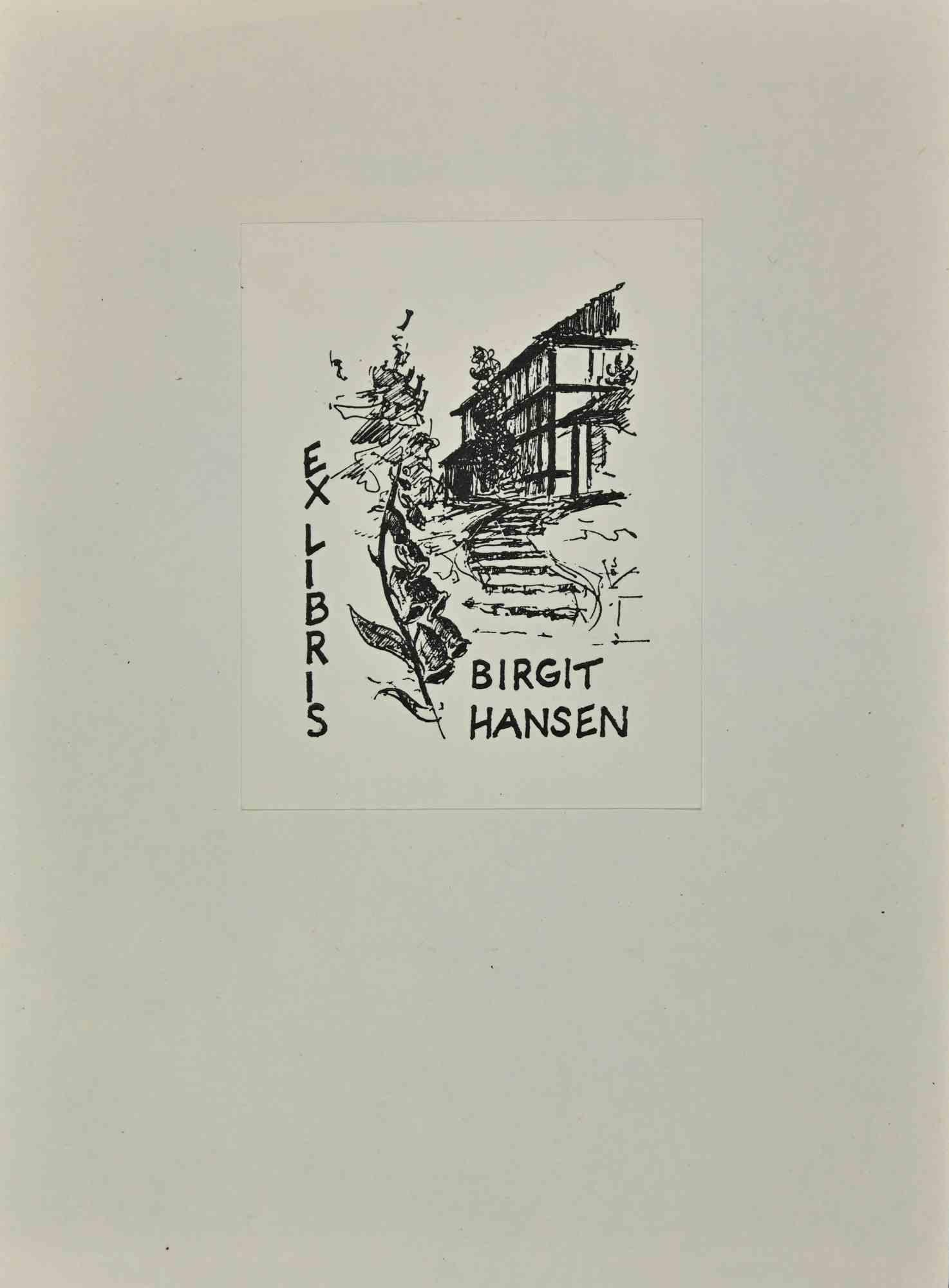  Ex Libris - Birgit Hansen - Woodcut by Mirjam Karila - Mid 20th Century