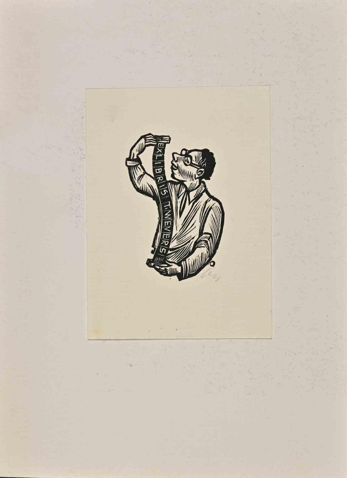   Ex Libris - T. Wevers - Woodcut by Herbert Stefan Ott - 1953 For Sale 1