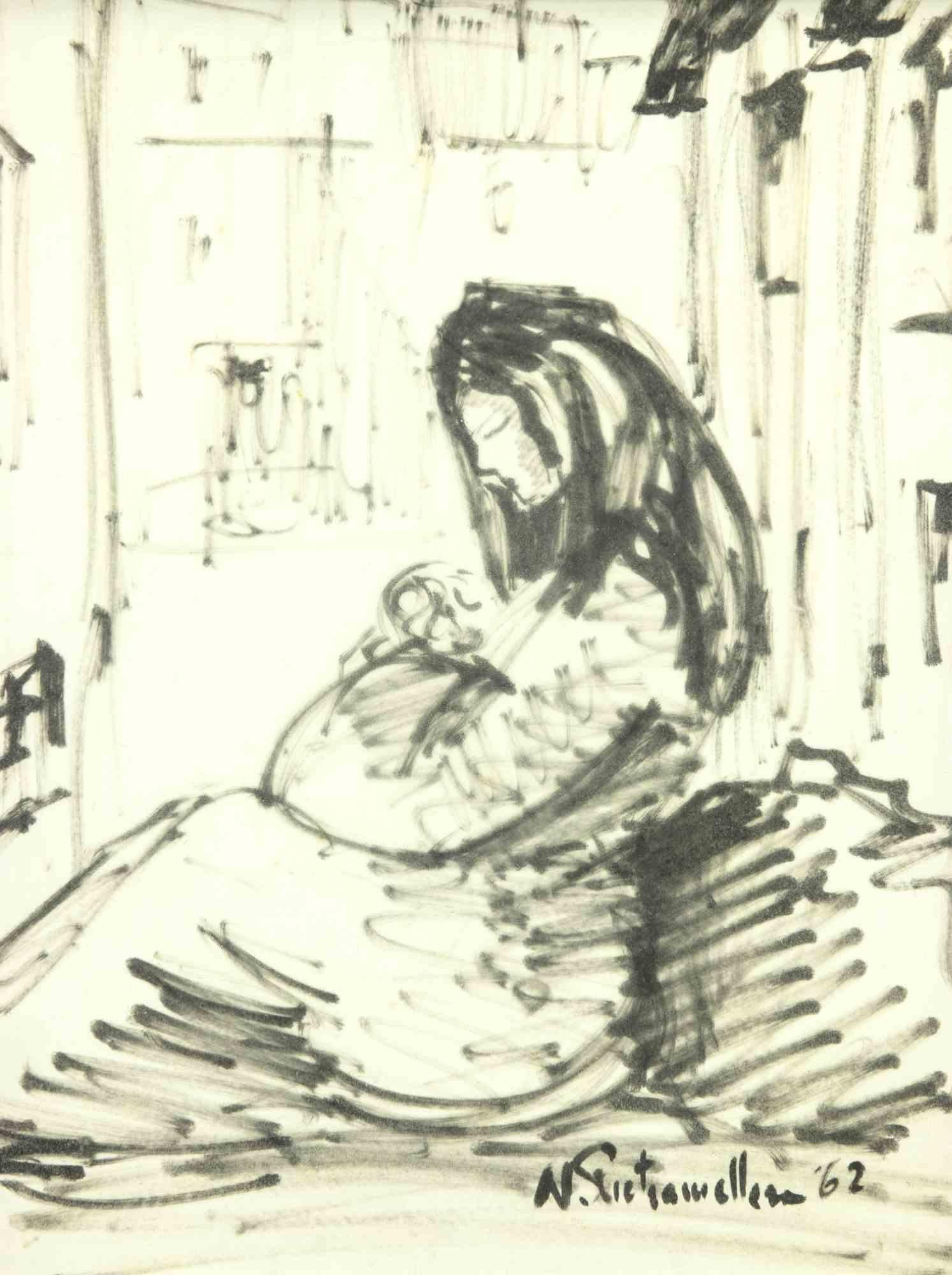 Mother and Child - Drawing - 1962 - Art by Unknown