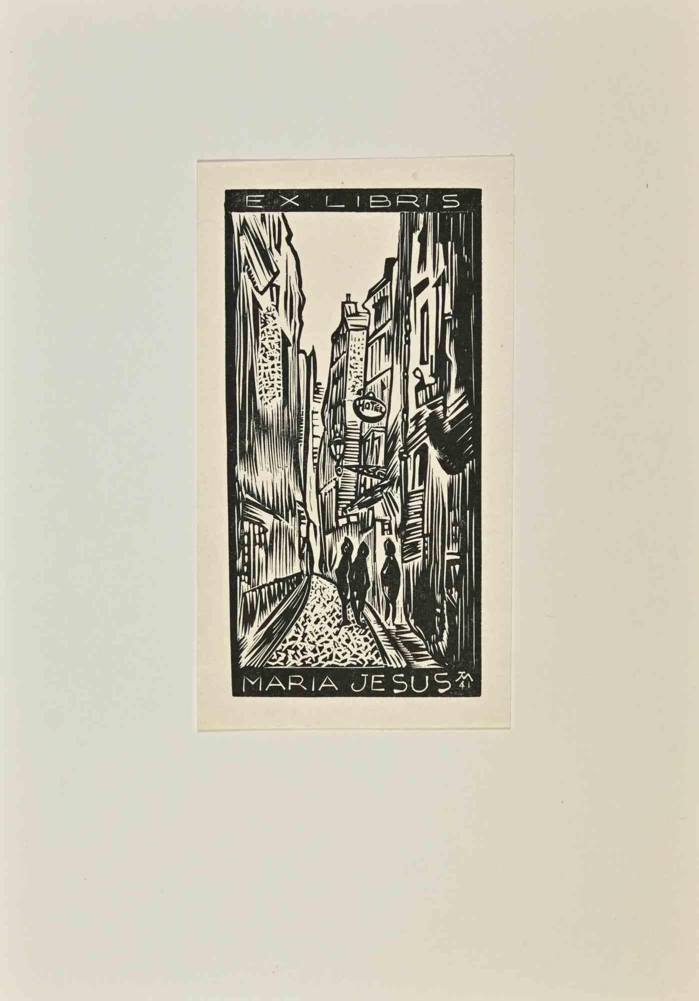  Ex Libris  - Maria Jesus - Woodcut - Mid 20th Century - Art by Unknown