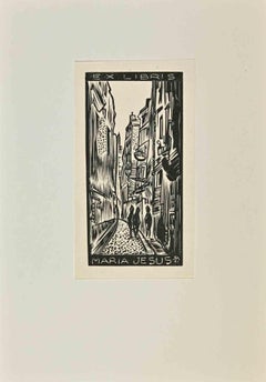 Vintage  Ex Libris  - Maria Jesus - Woodcut - Mid 20th Century