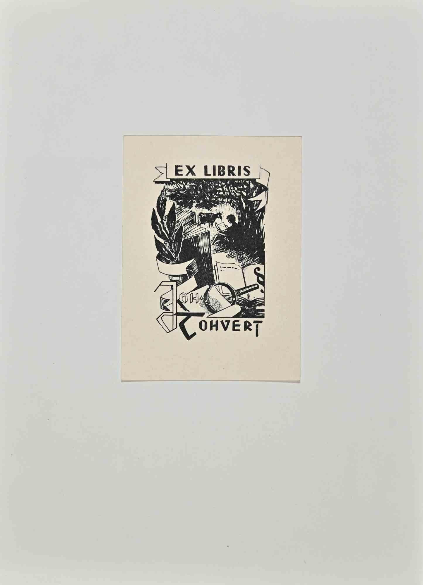  Ex Libris  - Joh Tohvert - Woodcut - Mid 20th Century
