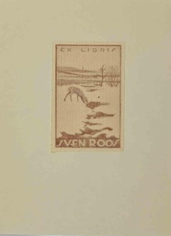 Ex Libris Sven Roos - Woodcut - Mid 20th Century