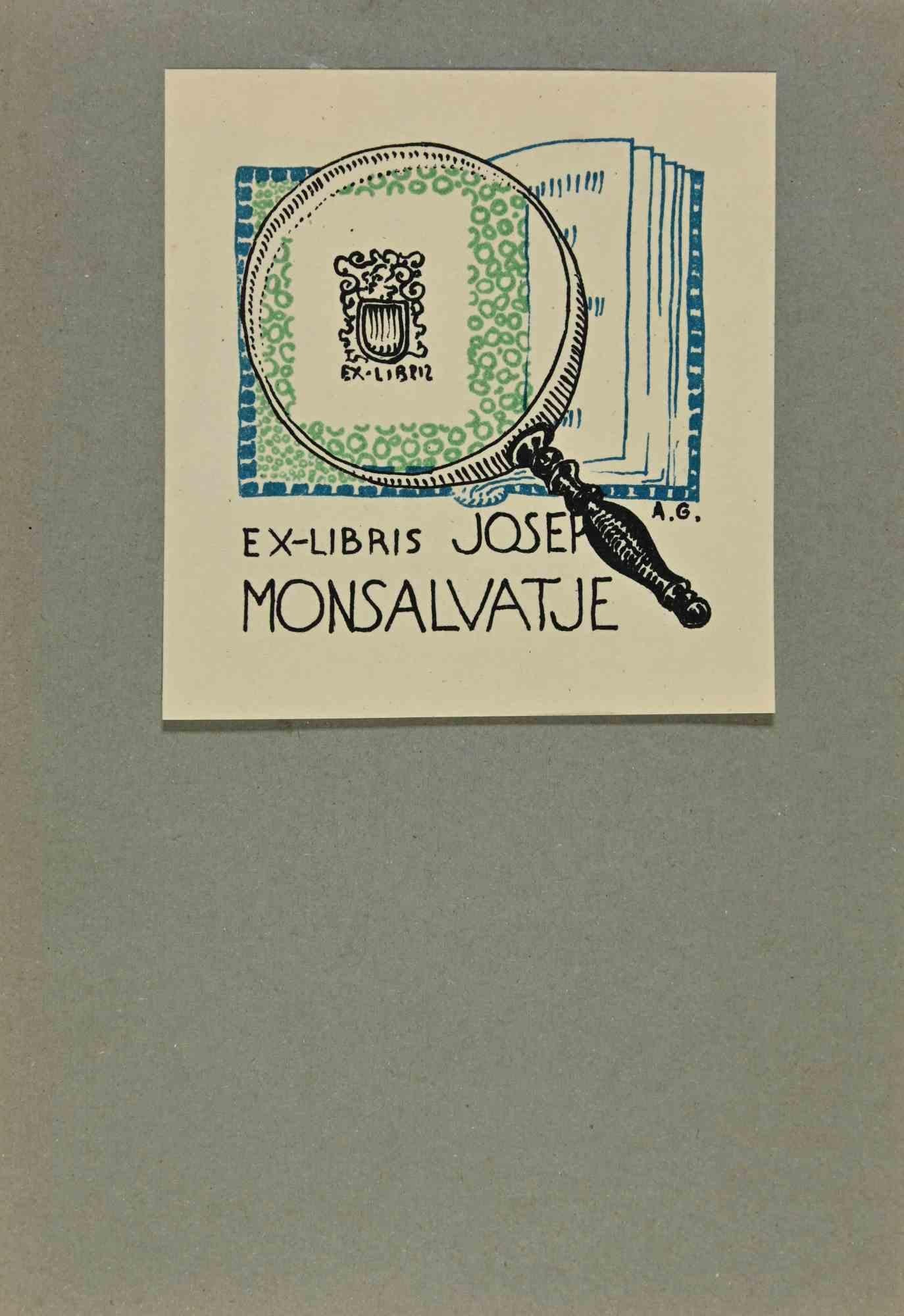  Ex Libris - Josep Monsalvatje - Woodcut - Early 20th Century - Art by Unknown