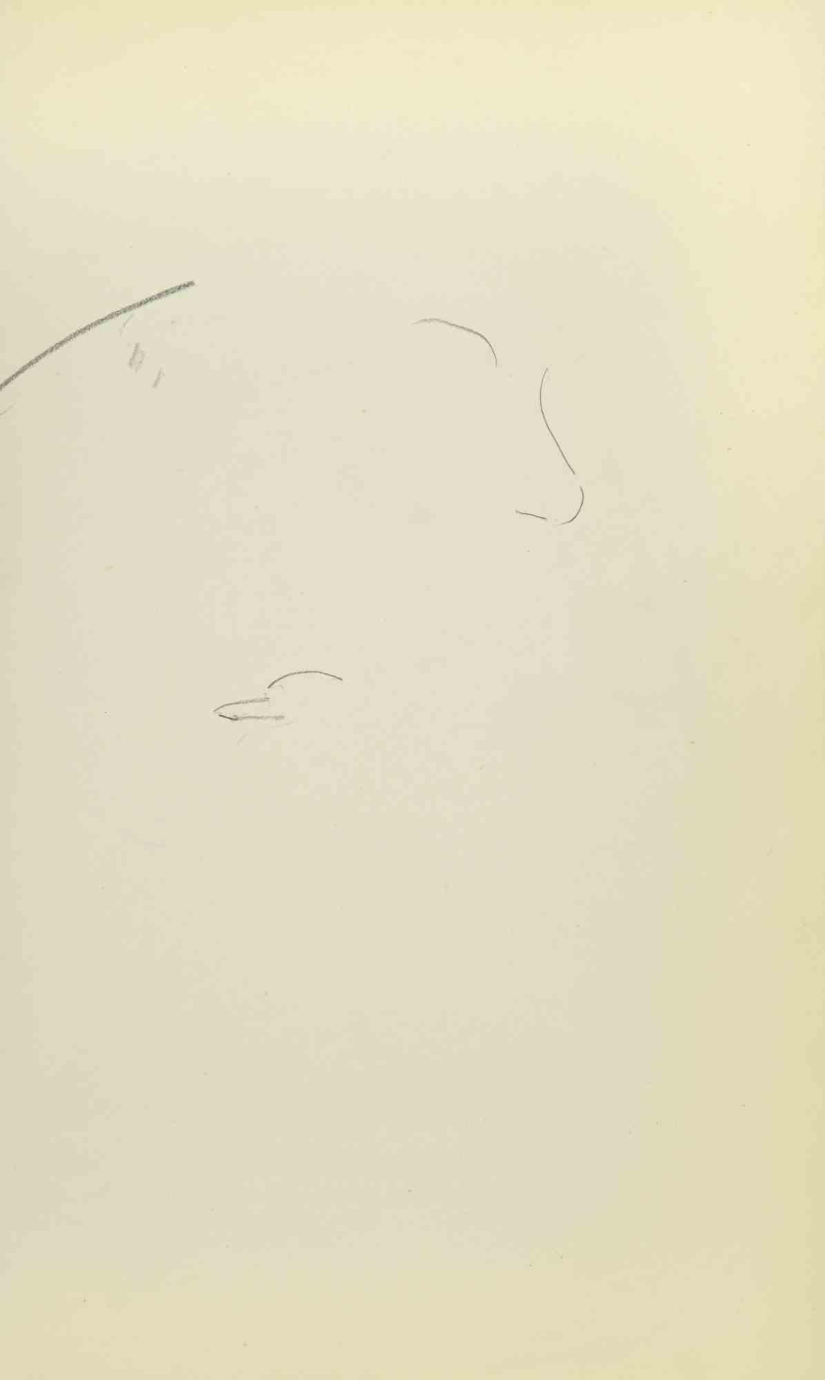 Esquisse d'un portrait - Dessin de Flor David - Milieu du XXe siècle