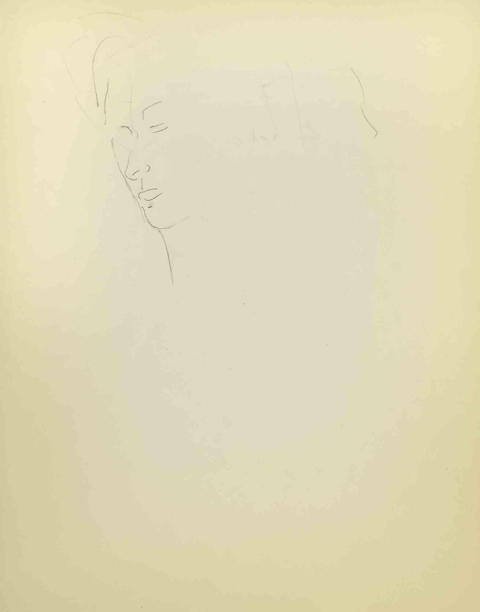 Sketch for a Portrait - Drawing by Flor David - Mid 20th Century