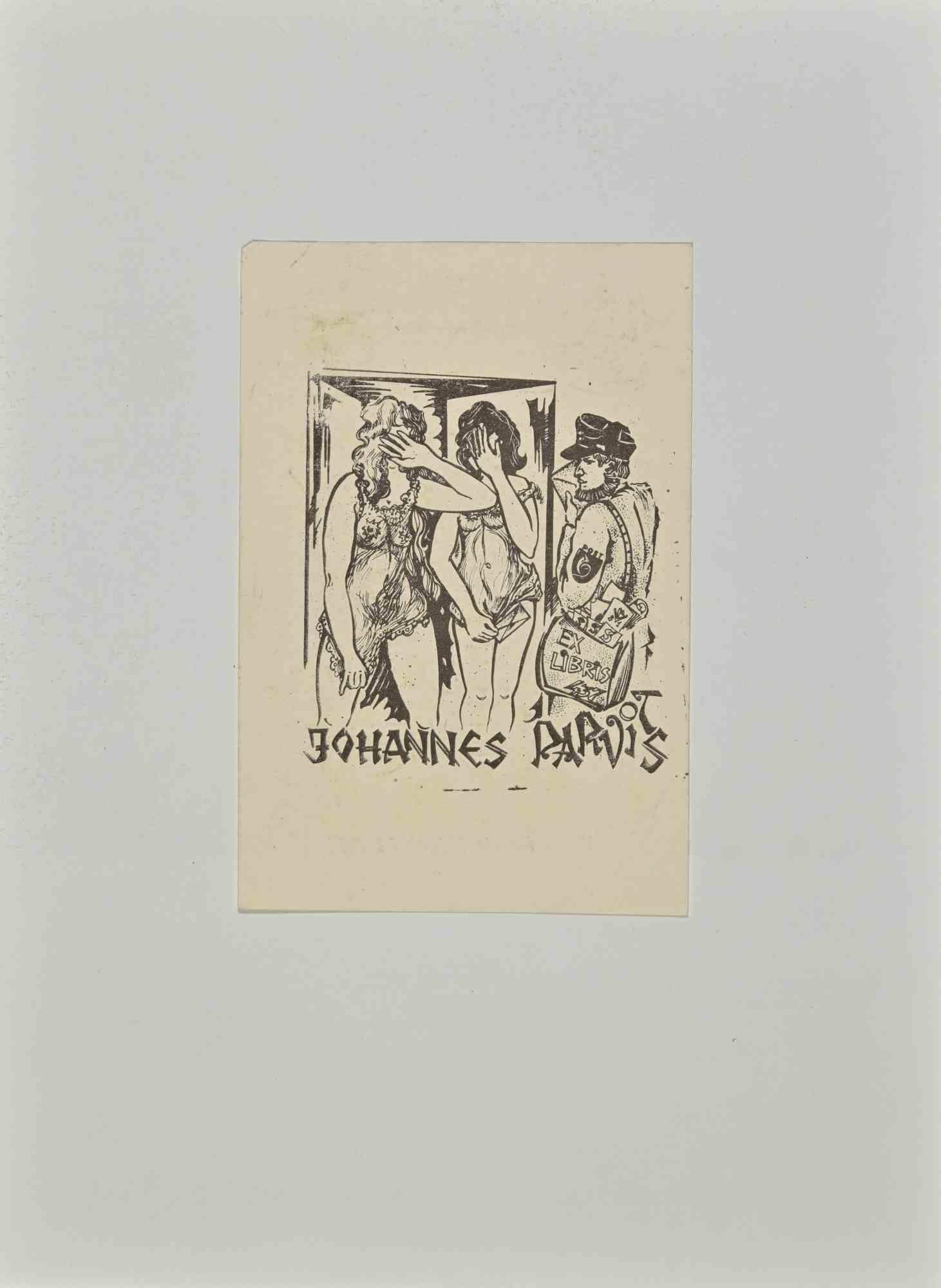  Ex Libris - Johannes Parvis - Woodcut by Vilnis Resnis - Mid 20th Century