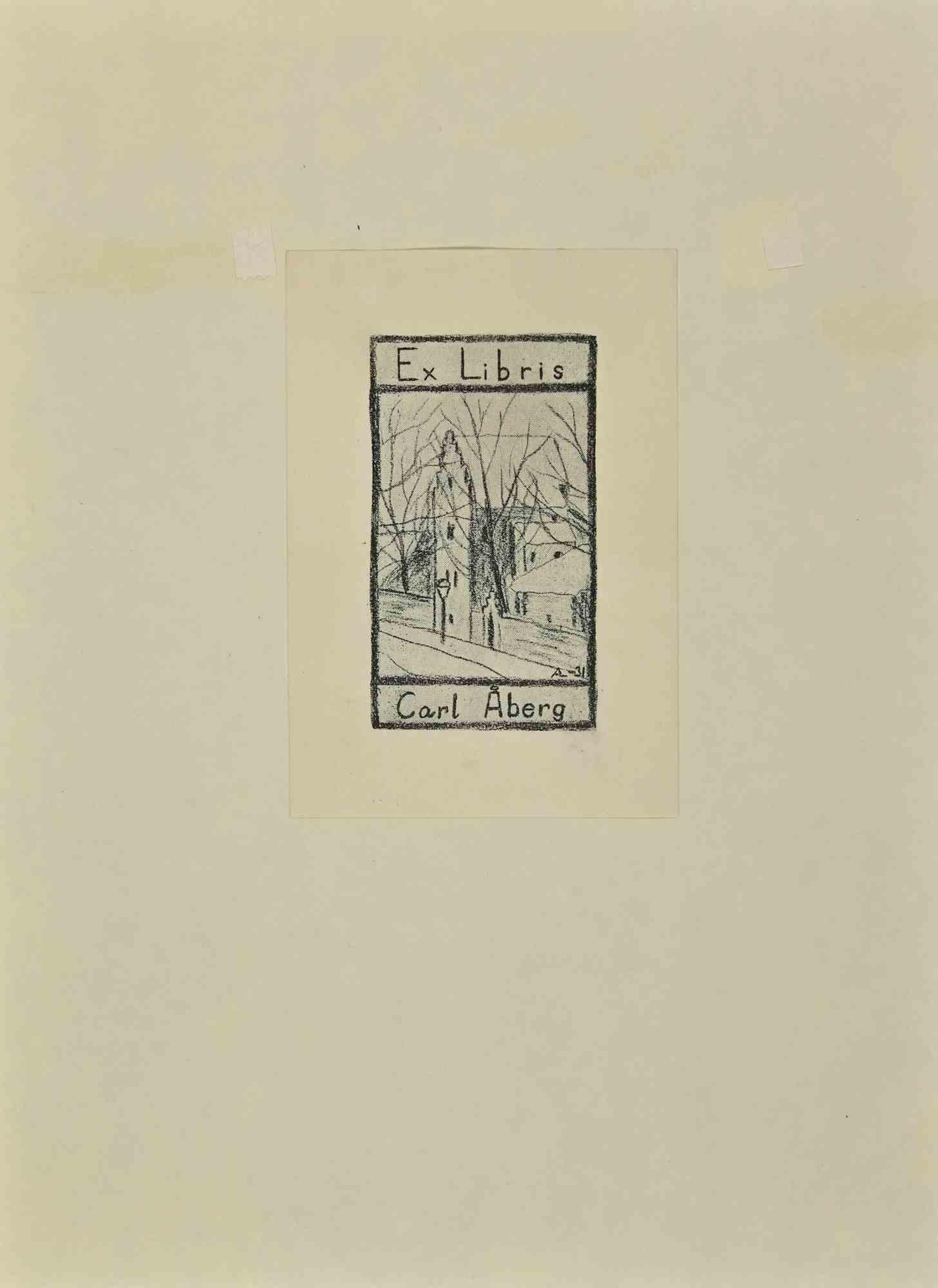  Ex Libris   Carl Aberg - Woodcut - Mid 20th Century - Art by Unknown