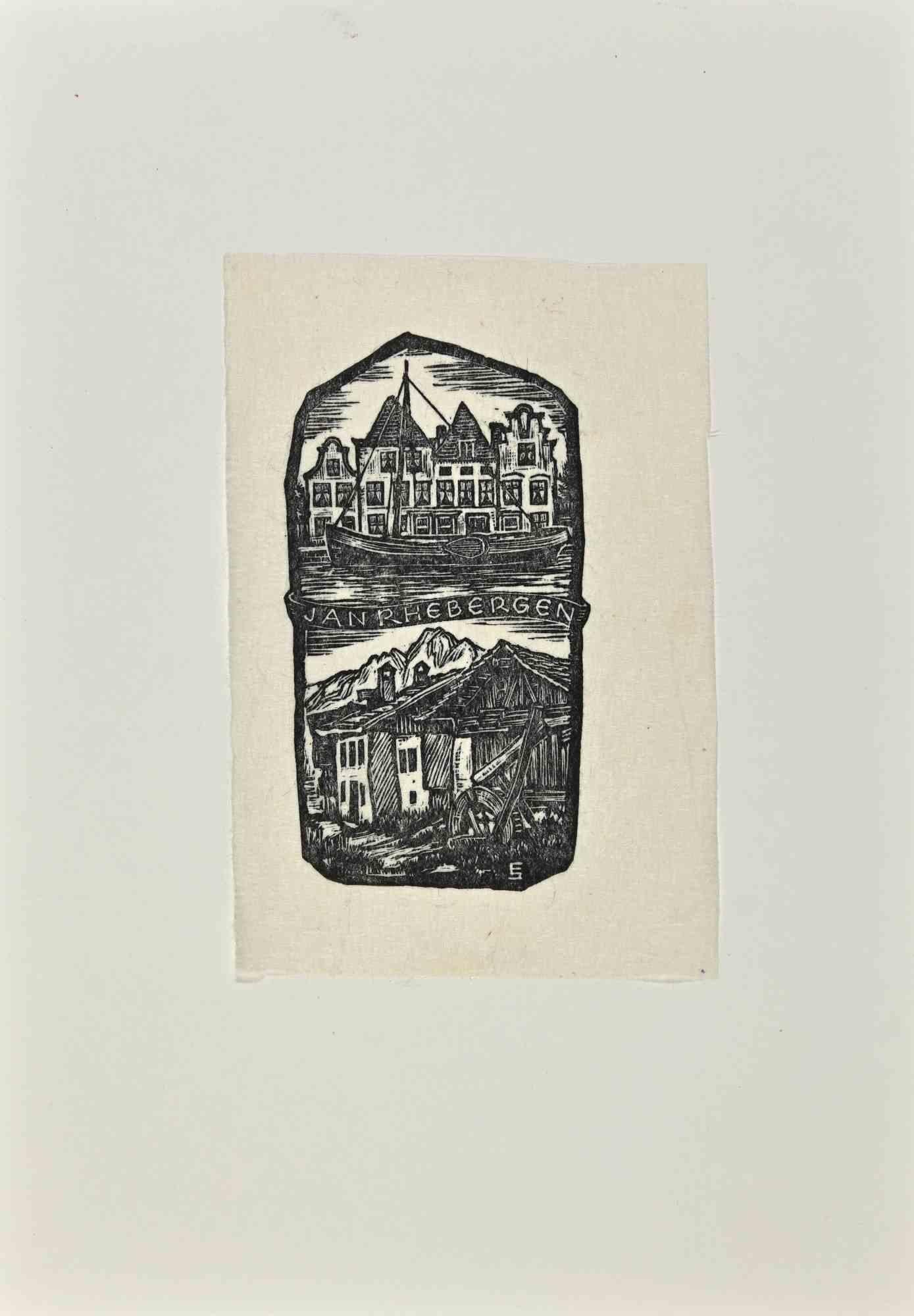 Ex-Libris  - Jan Rhebergen - Gravure sur bois - Milieu du XXe siècle - Art de Unknown