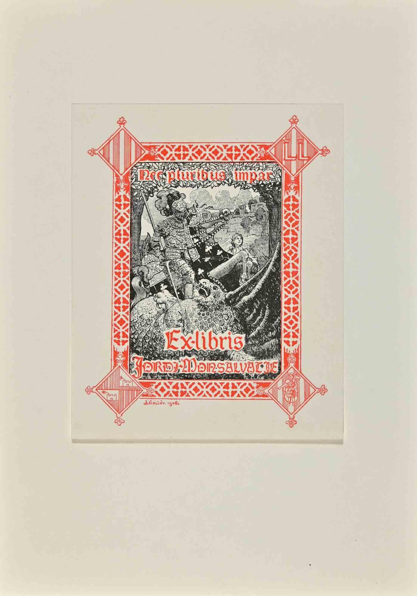 Ex-Libris  - Nec Pluribus Impar - Lithograph - Mid 20th Century - Art by Unknown