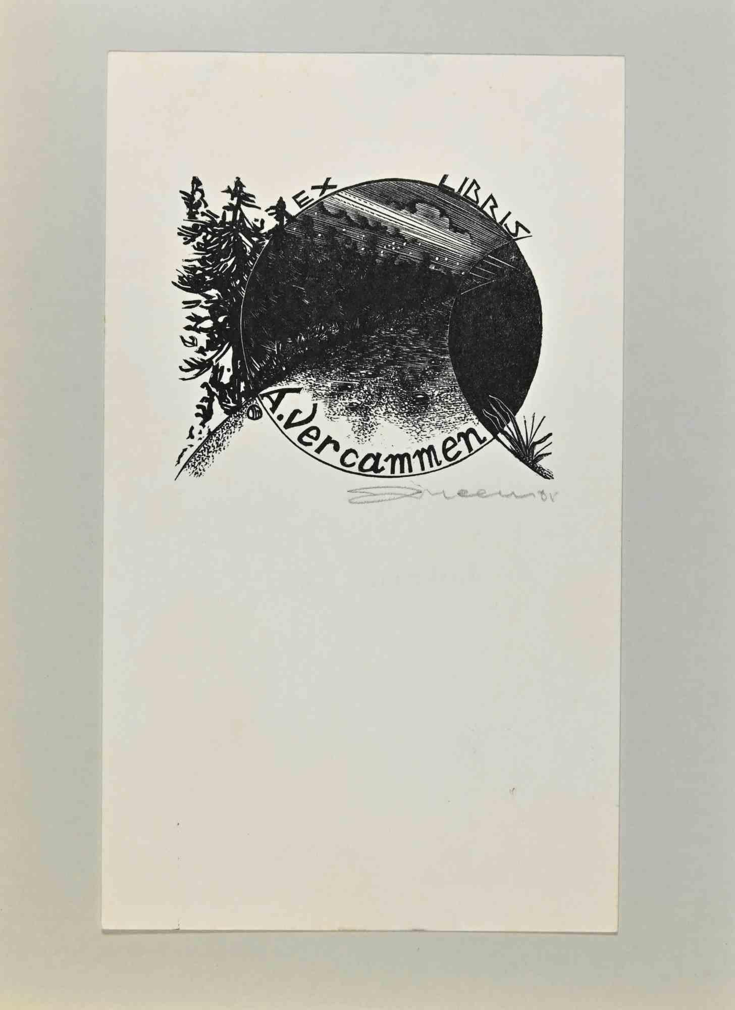 Ex-Libris  -  A. Vercammen, gravure sur bois, 1985