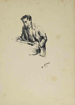 Vintage Writing Man - Drawing by Alberto Ziveri - 1930s