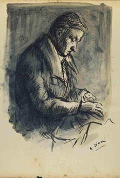 Vintage Writing Man - Drawing by Alberto Ziveri - 1930s