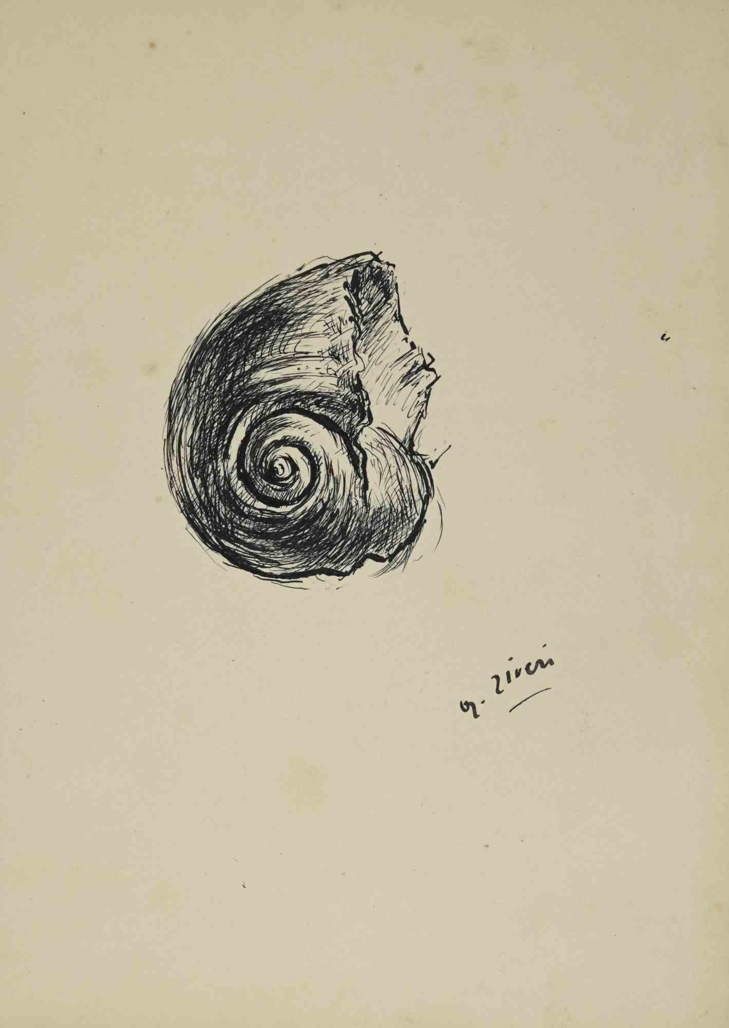 The Shell is a drawing realized by Alberto Ziveri in the 1930s.

Ink on paper.

Hand-signed.

In good conditions with slight foxing.

The artwork is represented through deft strokes masterly.

Alberto Ziveri (Rome,1908 – 1990), the Italian painter