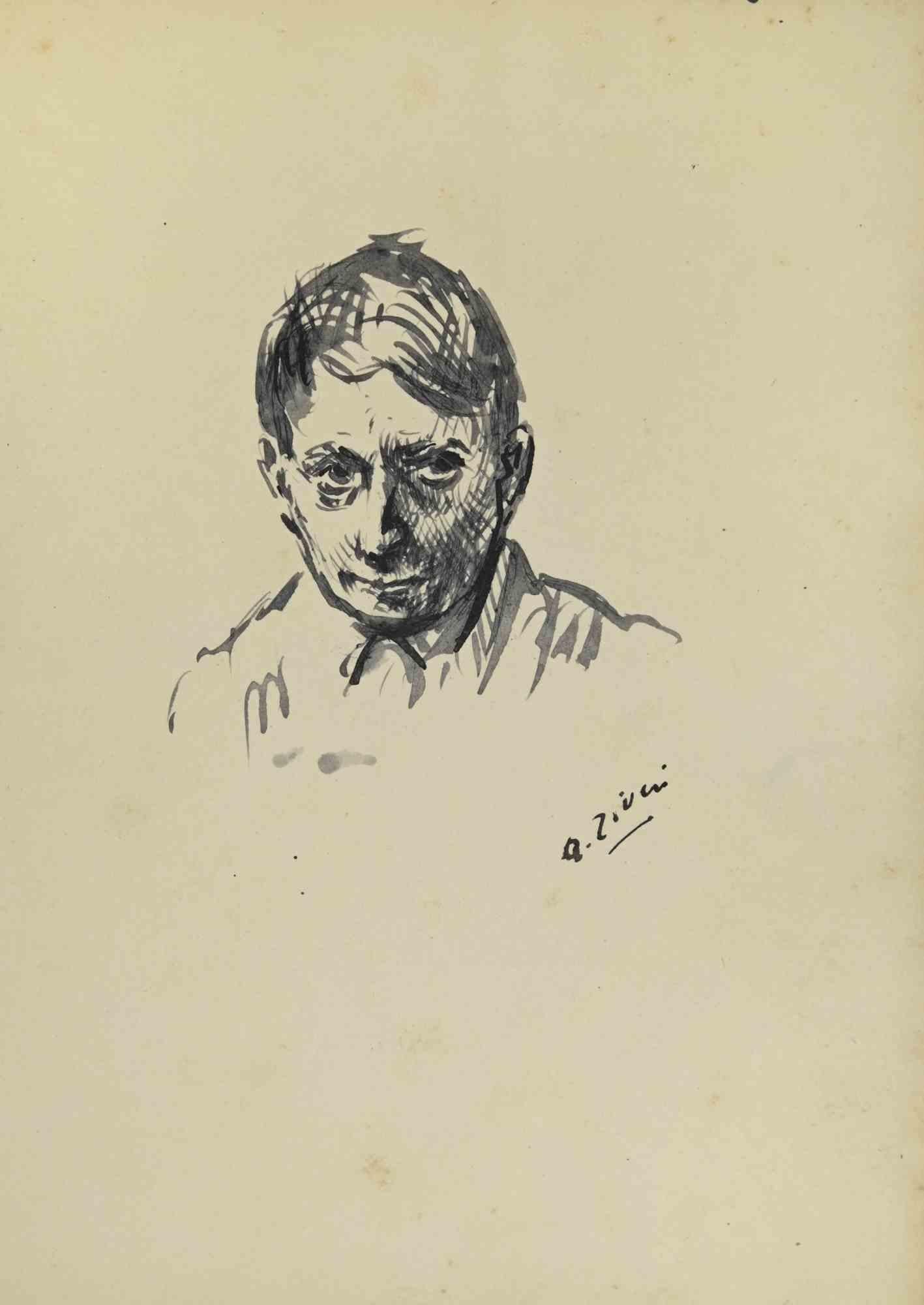 The Portrait is an original drawing realized by Alberto Ziveri in the 1930s.

Ink on paper.

Hand-signed.

In good conditions with slight foxing.

The artwork is represented through deft strokes masterly.

Alberto Ziveri (Rome,1908 – 1990), the
