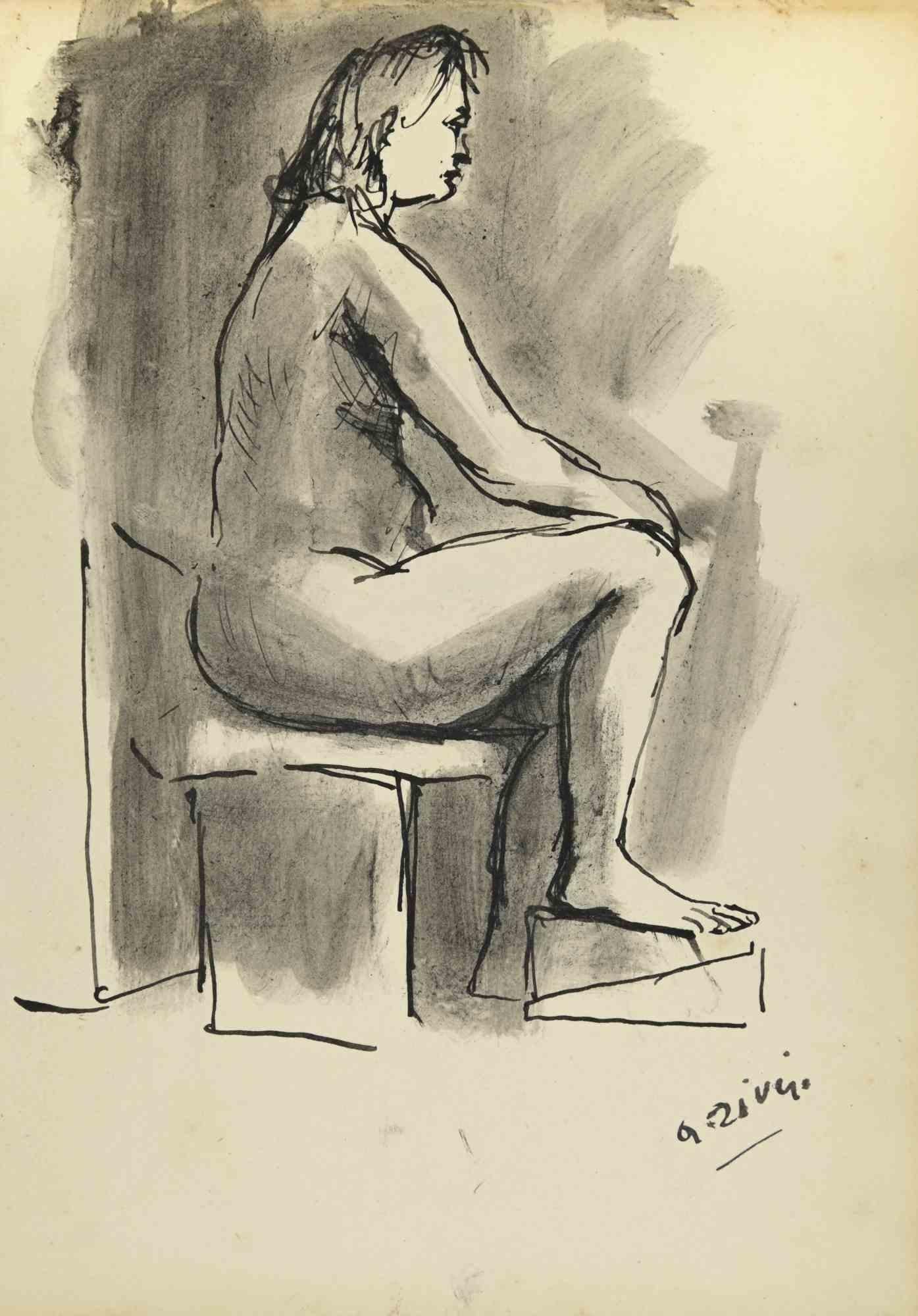 Nude is a drawing realized by Alberto Ziveri in the 1930s.

Watercolor and ink on paper.

Hand-signed and dated.

In good conditions with slight foxing.

The artwork is represented through deft strokes masterly.

Alberto Ziveri (Rome,1908 – 1990),