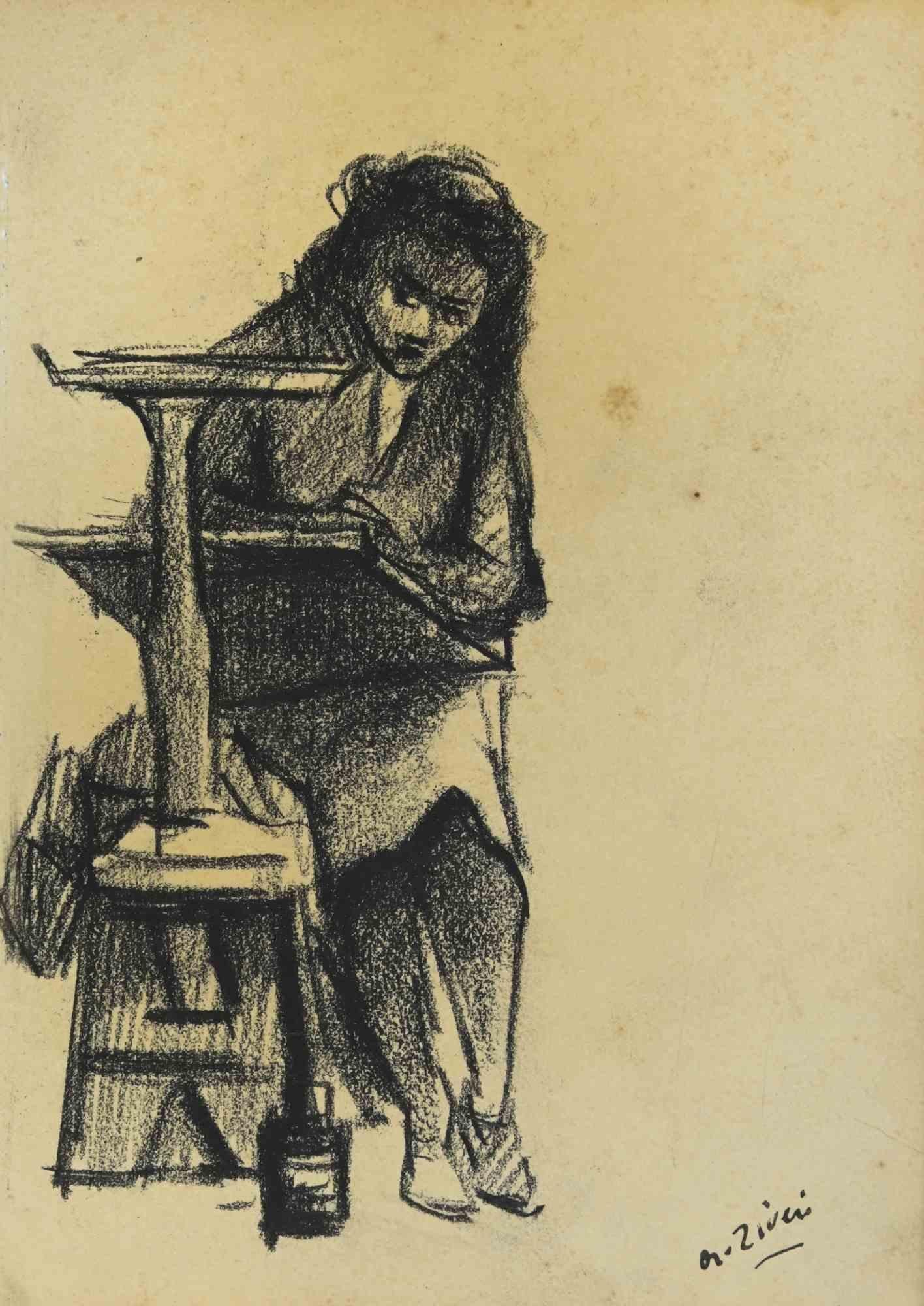Painter is a drawing realized by Alberto Ziveri in the 1930s.

Charcoal on paper.

Hand-signed.

In good conditions with slight foxing.

The artwork is represented through deft strokes masterly.

Alberto Ziveri (Rome,1908 – 1990), the Italian
