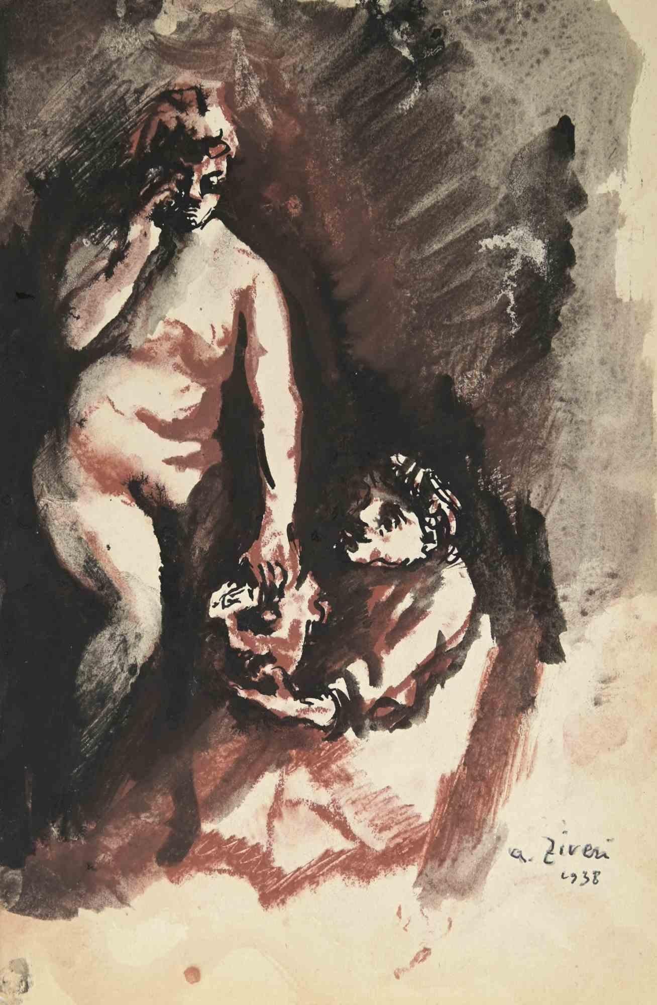 Das Liebespaar ist eine Zeichnung von Alberto Ziveri aus dem Jahr 1938.

Aquarell auf Papier.

Handsigniert und datiert.

In gutem Zustand.

Das Kunstwerk wird durch geschickte Striche meisterhaft dargestellt.

Alberto Ziveri (Rom, 1908 - 1990), der