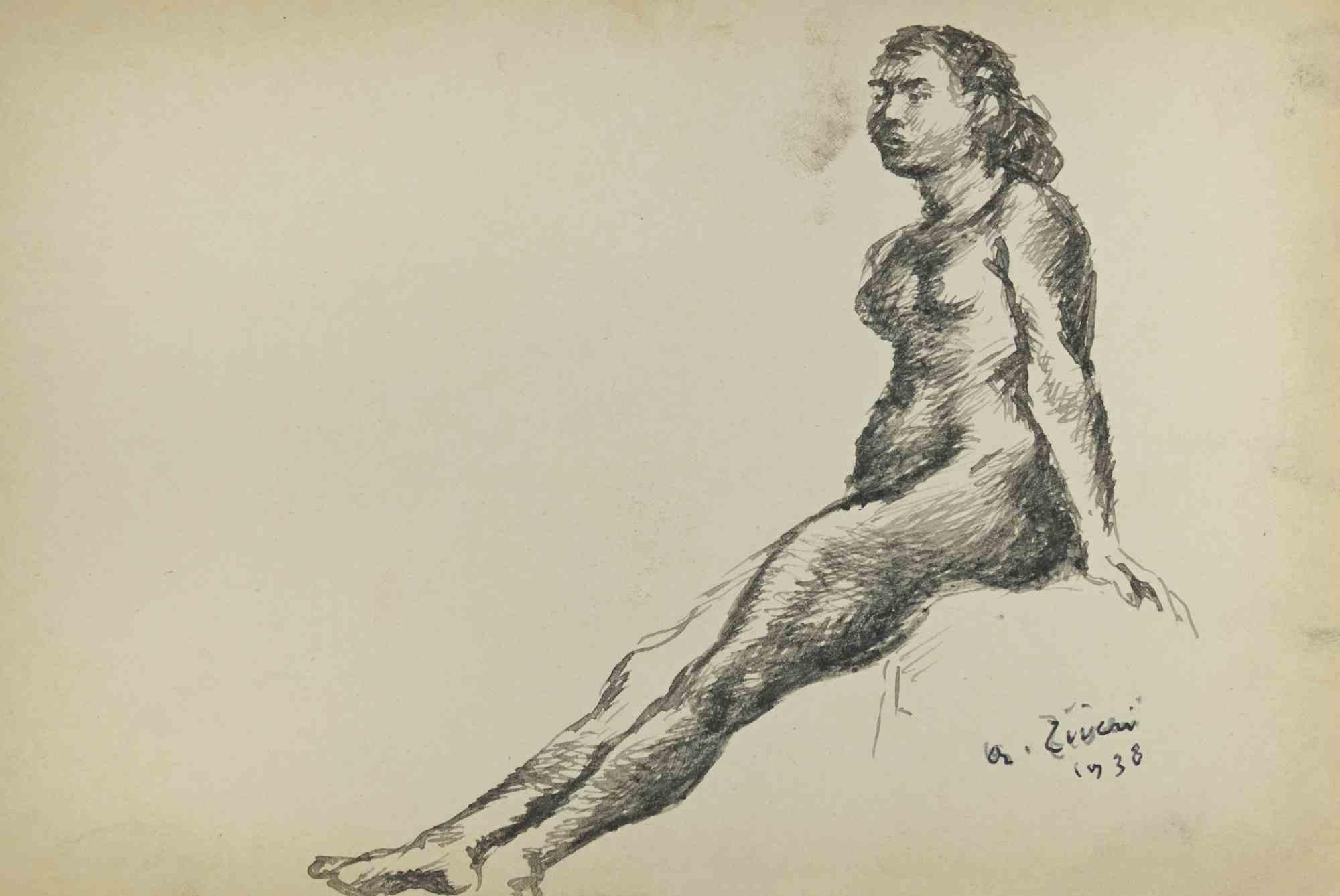 Nude ist eine Zeichnung von Alberto Ziveri aus dem Jahr 1938.

Aquarell auf Papier.

Handsigniert und datiert.

In gutem Zustand.

Das Kunstwerk wird durch geschickte Striche meisterhaft dargestellt.

Alberto Ziveri (Rom, 1908 - 1990), der