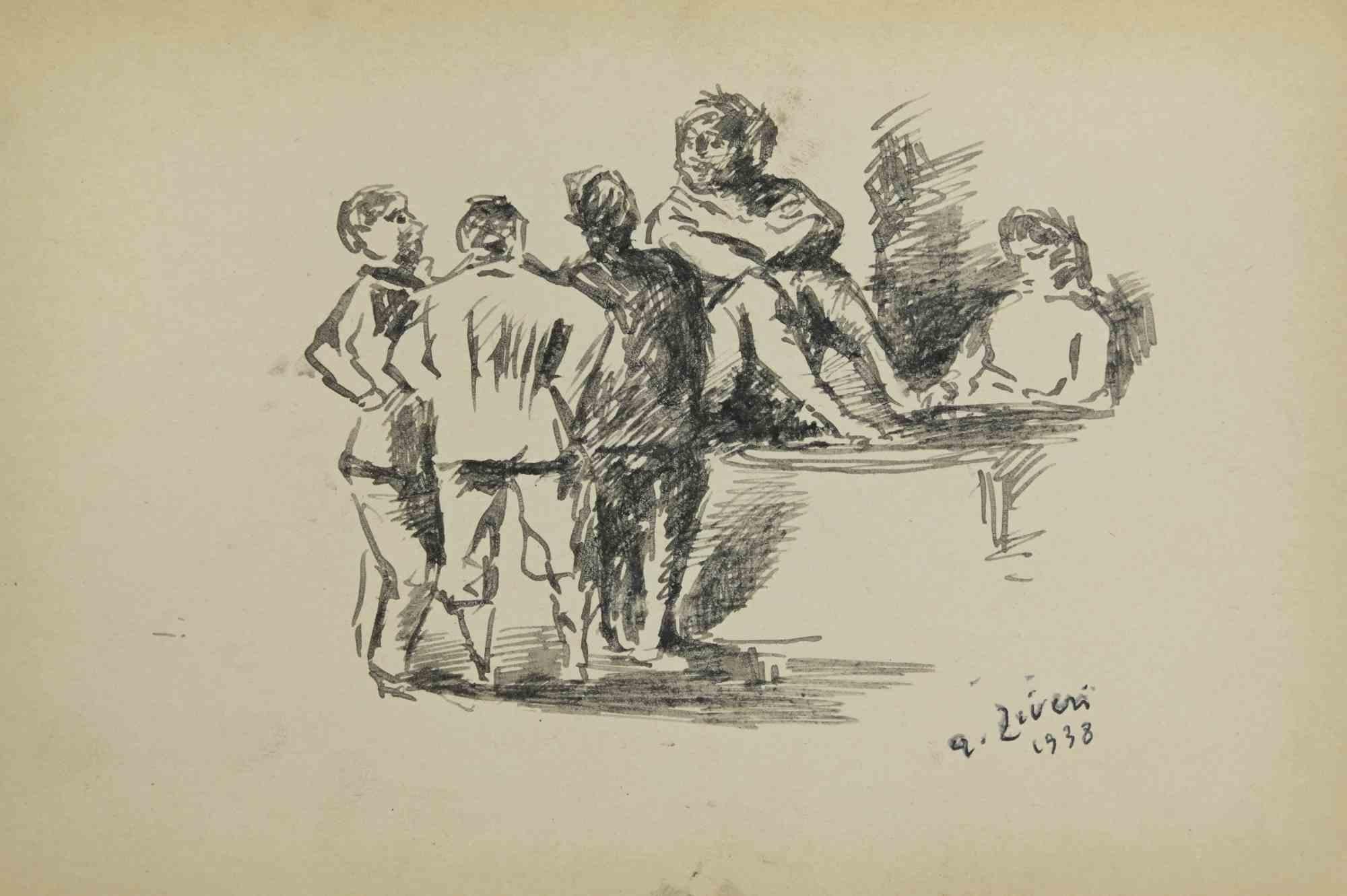 Figures - Drawing by Alberto Ziveri - 1938