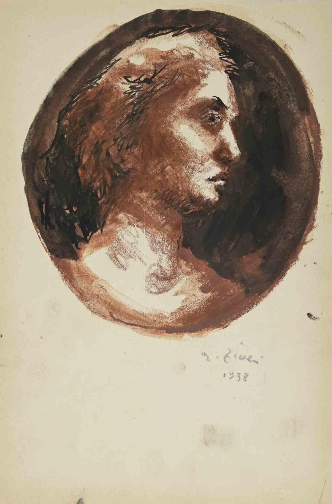 Portrait is a drawing realized by Alberto Ziveri in 1938.

Ink and Oil Pastel on paper.

Hand-signed and dated.

In good conditions.

The artwork is represented through deft strokes masterly.

Alberto Ziveri (Rome,1908 – 1990), the Italian painter