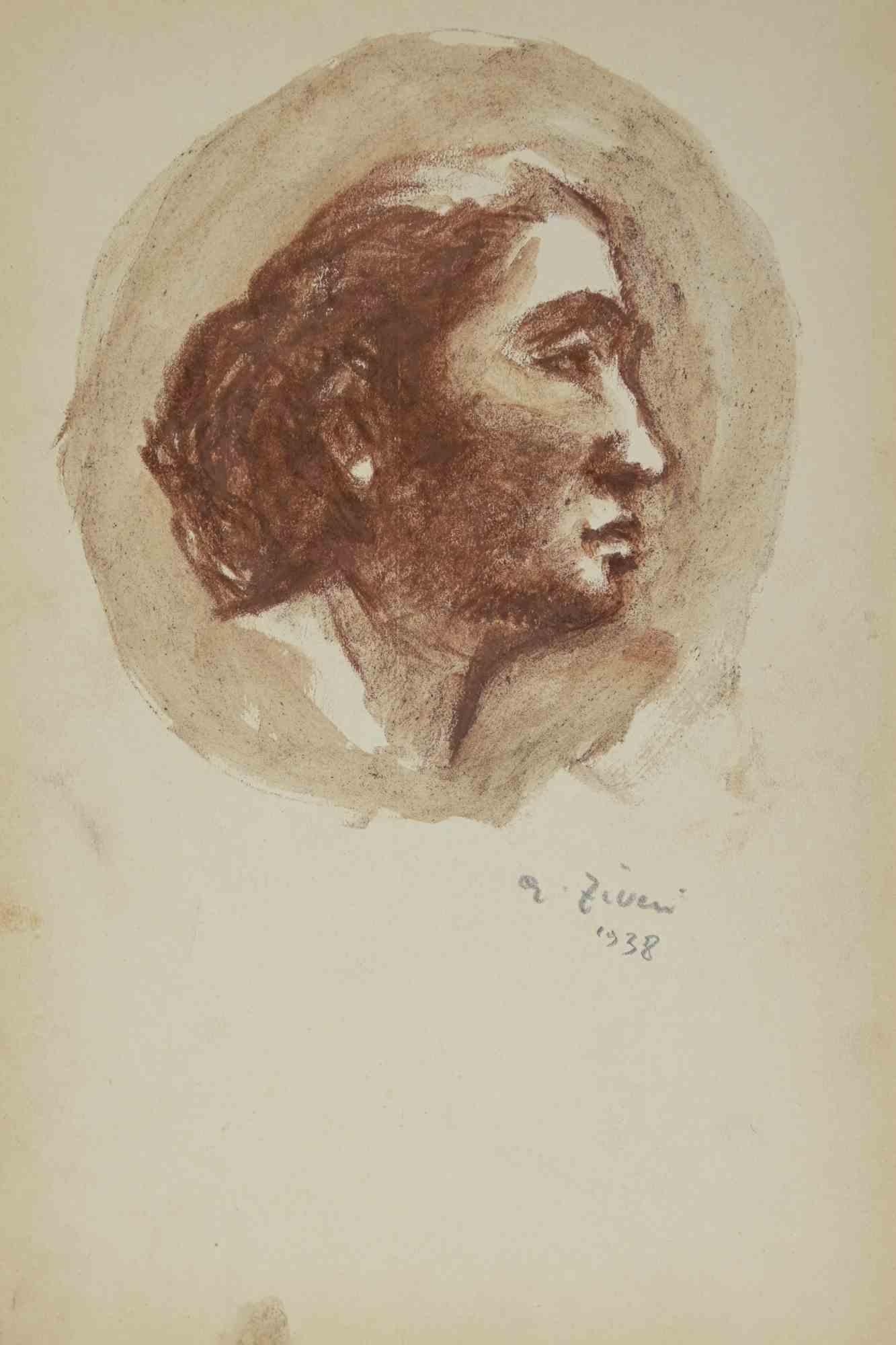 Portrait is a drawing realized by Alberto Ziveri in 1938.

Oil Pastel on paper.

Hand-signed and dated.

In good conditions.

The artwork is represented through deft strokes masterly.

Alberto Ziveri (Rome,1908 – 1990), the Italian painter of the