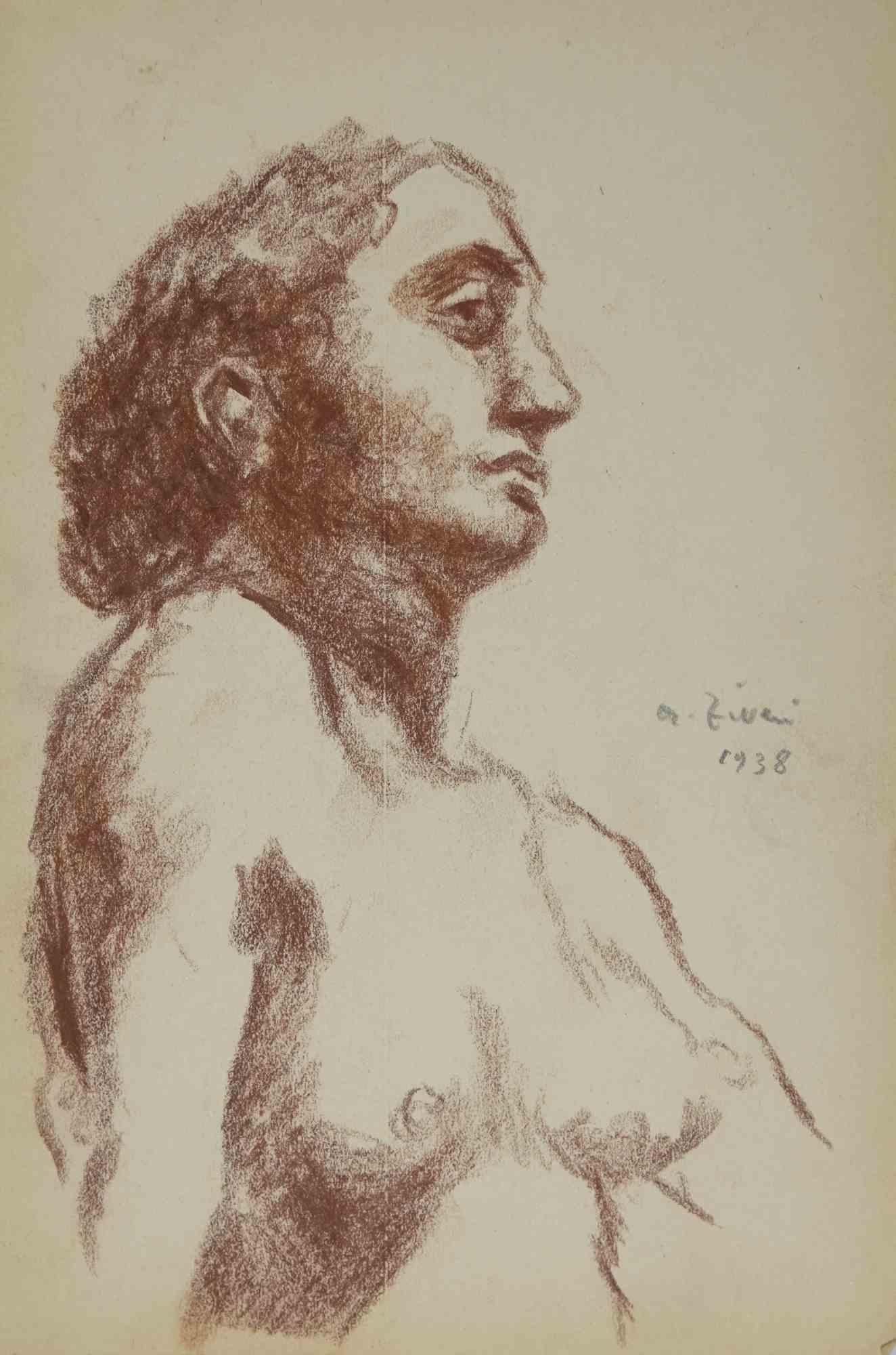 Portrait is a drawing realized by Alberto Ziveri in 1938.

Oil Pastel on paper.

Hand-signed and dated.

In good conditions.

The artwork is represented through deft strokes masterly.

Alberto Ziveri (Rome,1908 – 1990), the Italian painter of the