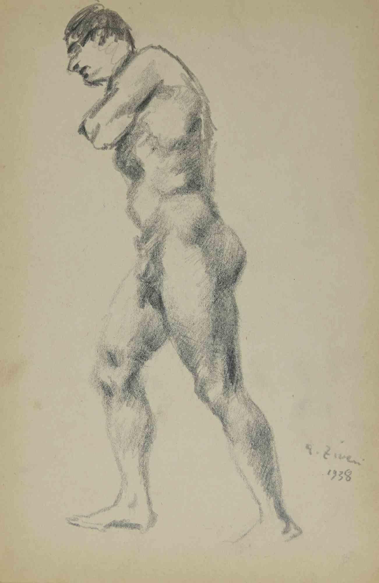 Nude ist eine Zeichnung von Alberto Ziveri aus dem Jahr 1938.

Zeichenkohle auf Papier.

Handsigniert und datiert.

In gutem Zustand mit leichten Stockflecken.

Das Kunstwerk wird durch geschickte Striche meisterhaft dargestellt.

Alberto Ziveri