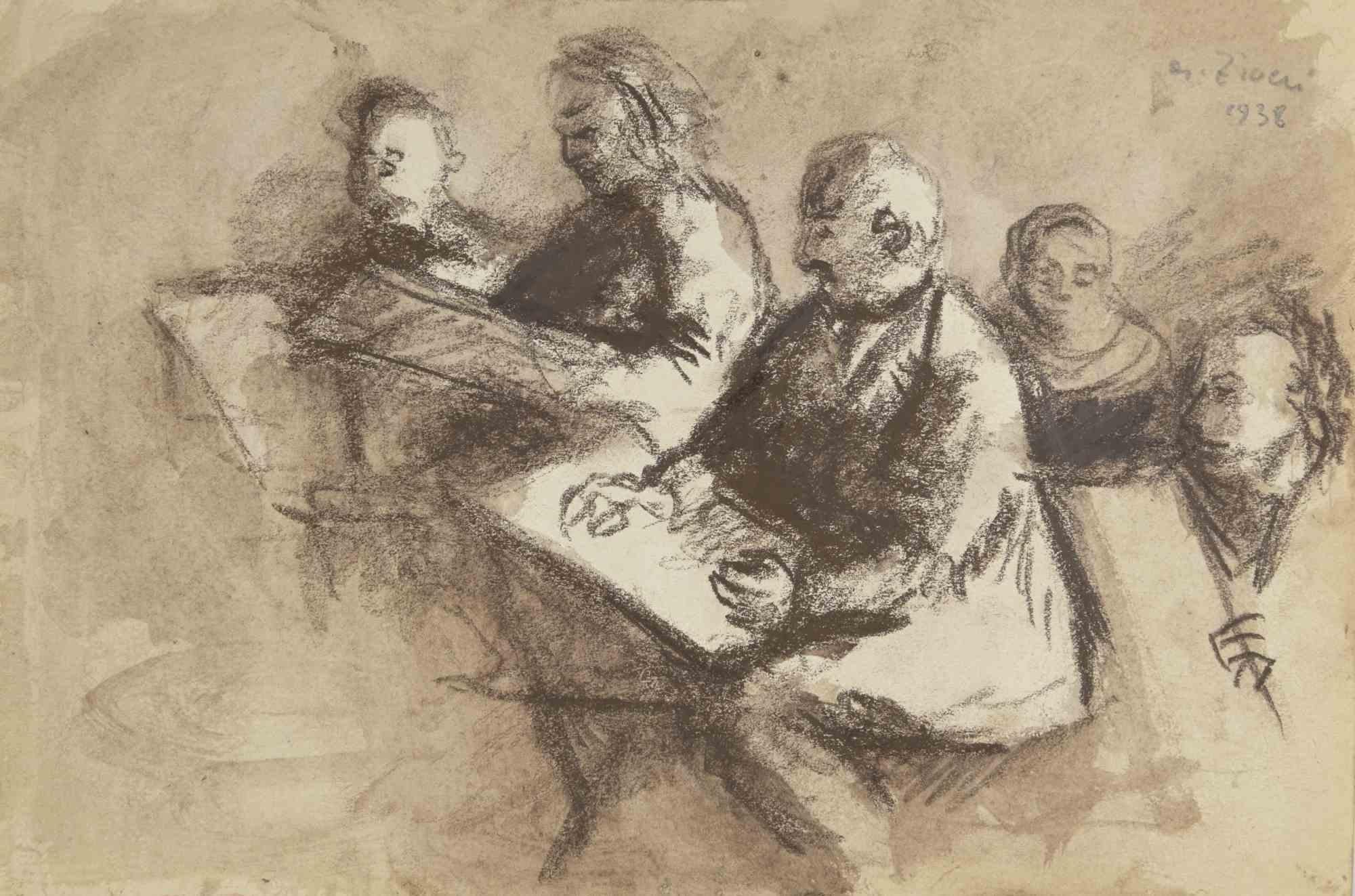 Pupils - Drawing d'Alberto Ziveri - 1938