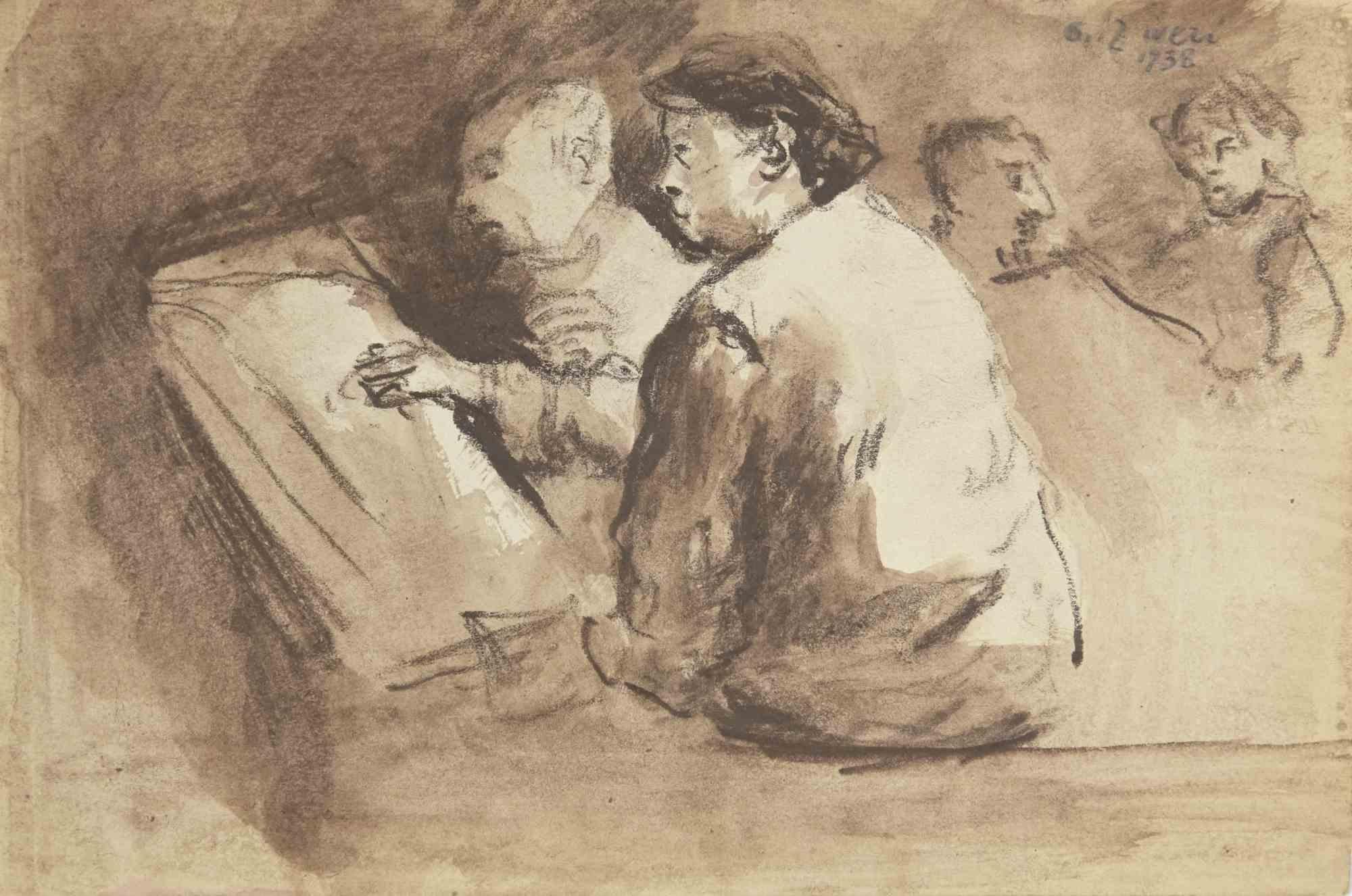 Teacher and Pupil is a drawing realized by Alberto Ziveri in 1938.

Charcoal on paper.

Hand-signed on the lower and dated.

In good conditions

The artwork is represented through deft strokes masterly.

Alberto Ziveri (Rome,1908 – 1990), the