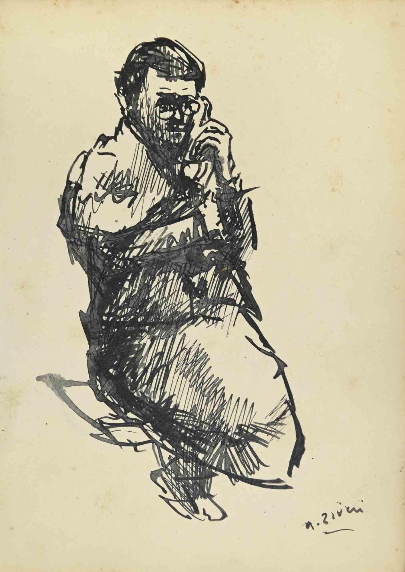 Der Mann am Telefon ist eine Zeichnung von Alberto Ziveri aus den 1930er Jahren.

Aquarell auf Papier.

Handsigniert.

In gutem Zustand.

Das Kunstwerk wird durch geschickte Striche meisterhaft dargestellt.

Alberto Ziveri (Rom, 1908 - 1990), der