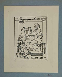 Vintage Ex Libris- Enrique Saez - Woodcut - 1980s