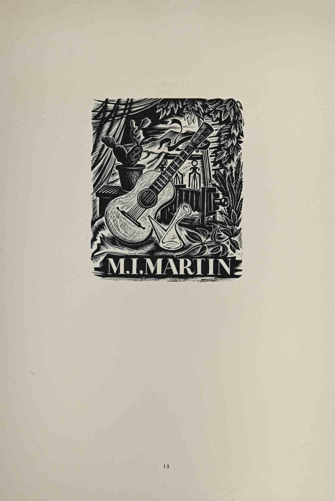 Ex Libris - M.I Martin - Woodcut - 1980s - Art by M.I. Martin