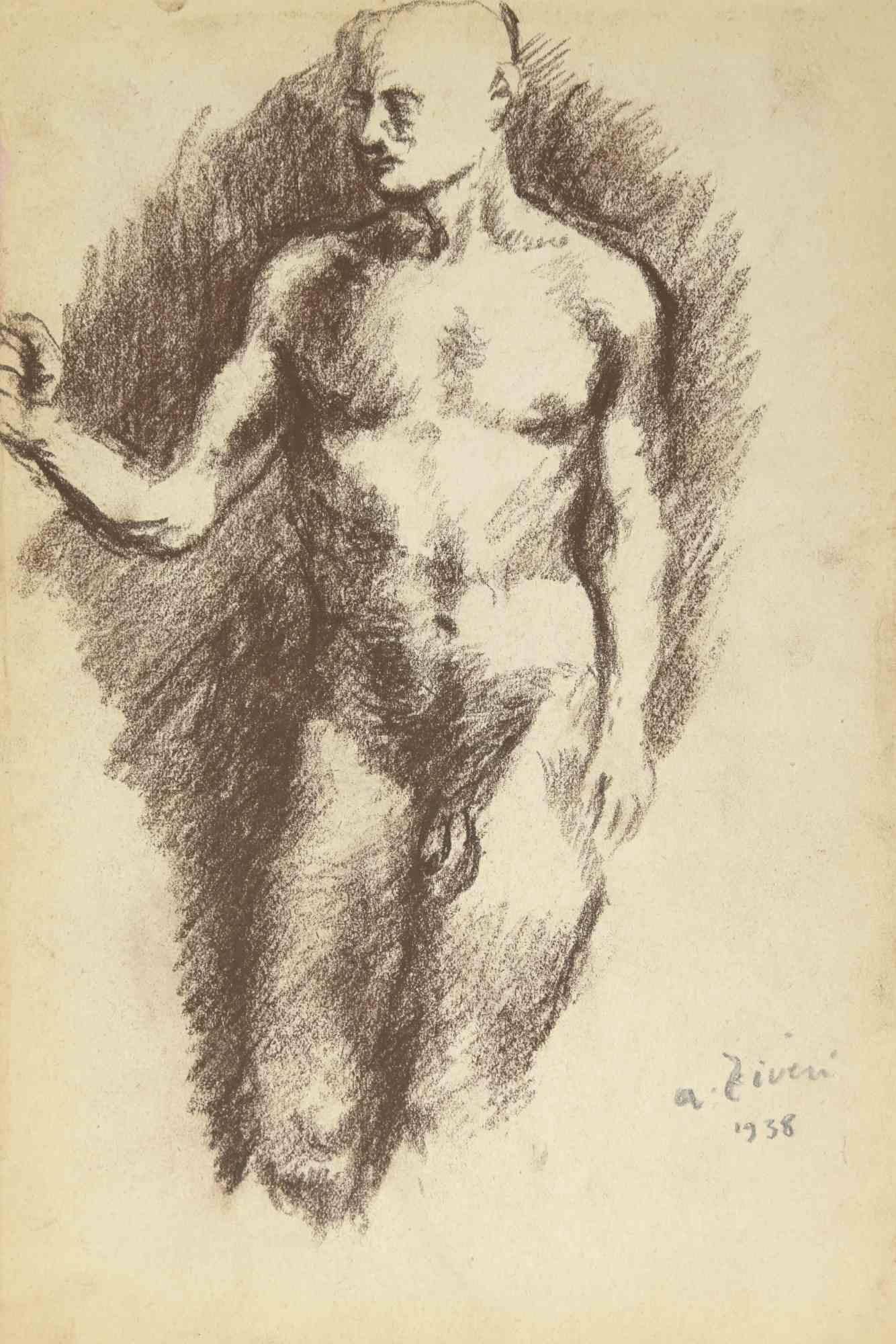 The Nude is a drawing realized by Alberto Ziveri in 1938.

Hand-signed.
In good conditions. 

The artwork is represented through deft strokes masterly.

Alberto Ziveri (Rome,1908 – 1990), the Italian painter of the Roman school, author of urban